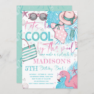 Summer Pool Birthday Party Cute Pink Turquoise Kaart