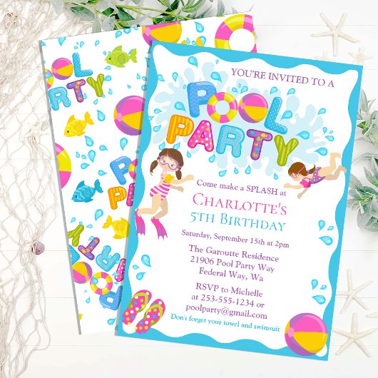 Summer Pool Birthday Party Invitation Kaart