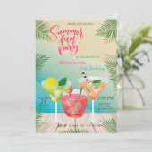 Summer, Pool, Cocktail Birthday Party Kaart (Staand voorkant)