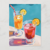 Summer Pool Cocktails Waterverf Briefkaart (Voorkant)