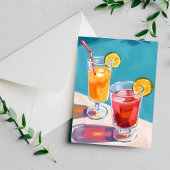 Summer Pool Cocktails Waterverf Briefkaart