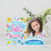 Summer Pool Party Birthday Invitation Invite Kaart (Staand voorkant)