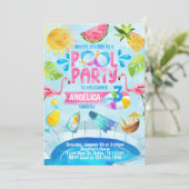 Summer Pool Party Birthday Invitation Invite Kaart (Staand voorkant)