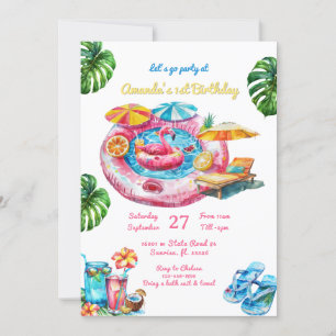 Summer Pool Party Birthday Invitation Kaart