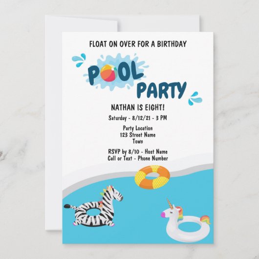 Summer Pool Party Birthday Invitation Kaart (Voorkant)