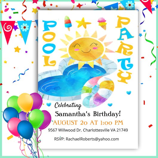 Summer Pool Party Birthday Invitation Kaart