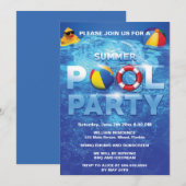 Summer Pool Party Blue Invitation (Devant / Derrière)