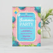 Summer Pool Party Blue Pink Invitation (Debout devant)