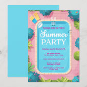 Summer Pool Party Blue Pink Invitation (Devant / Derrière)