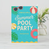 Summer Pool Party Invitation | Bright Tropical Kaart (Staand voorkant)
