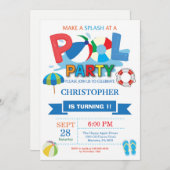 Summer Pool Party Invitation Splish Splash Boy Kaart (Voorkant / Achterkant)
