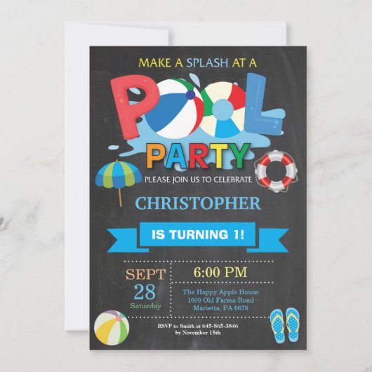 Summer Pool Party Invitation Splish Splash Boy Kaart (Voorkant)