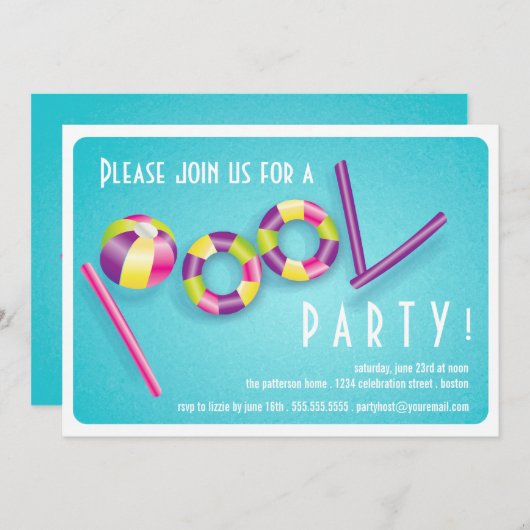 Summer Pool Party Pool Float Invitation Kaart (Voorkant / Achterkant)