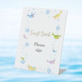 Summer Pool Party Shark Float Gastenboek Reclamebord Met Voetstuk