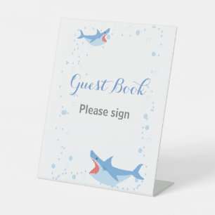 Summer Pool Party Shark Float Gastenboek Verjaarda Reclamebord Met Voetstuk
