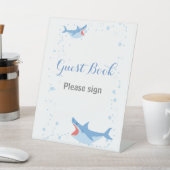 Summer Pool Party Shark Float Gastenboek Verjaarda Reclamebord Met Voetstuk (Insitu)
