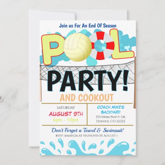 Summer Pool Volleyball Party Invitation Kaart (Voorkant)