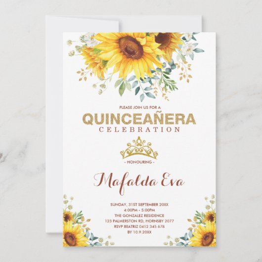 Summer Quinceanera Garden Sunflower 15th Birthday Kaart (Voorkant)