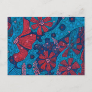 Summer Rain Fantasy Flowers Blue Pink Floral Art Briefkaart
