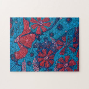Summer Rain Fantasy Flowers Blue Pink Floral Art Legpuzzel