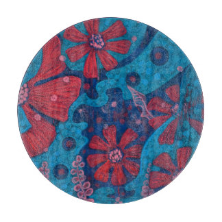 Summer Rain Fantasy Flowers Blue Pink Floral Art Snijplank