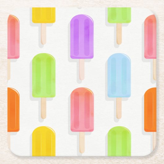 Summer Rainbow Popsicles Pattern Vierkante Kartonnen Onderzetter (Voorkant)