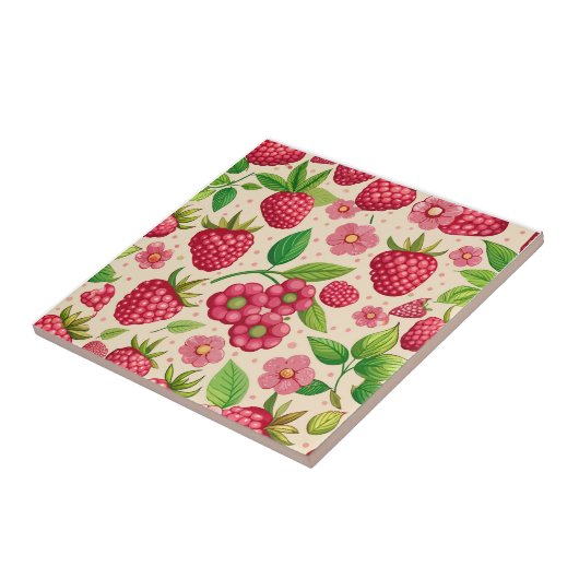 Summer Raspberry Garden Botanical Fruit Pattern Tegeltje (Zijkant)