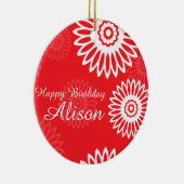 Summer Red Flowers Happy Birthday Name Ornament (Rechts)