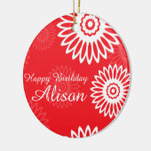 Summer Red Flowers Happy Birthday Name Ornament (Links)