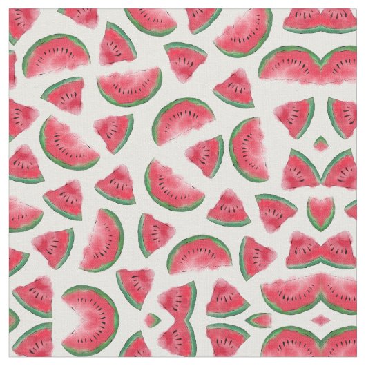 Summer Red Green Watermelon Waterverf Pattern Stof (Close Up)