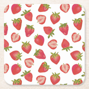 Summer Red Strawberry Pattern Vierkante Kartonnen Onderzetter