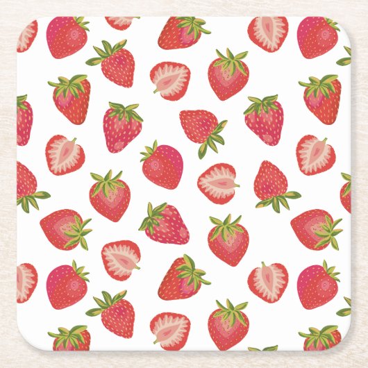 Summer Red Strawberry Pattern Vierkante Kartonnen Onderzetter (Voorkant)
