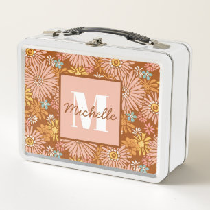 Summer Retro Flower   Monogram Lunch Box