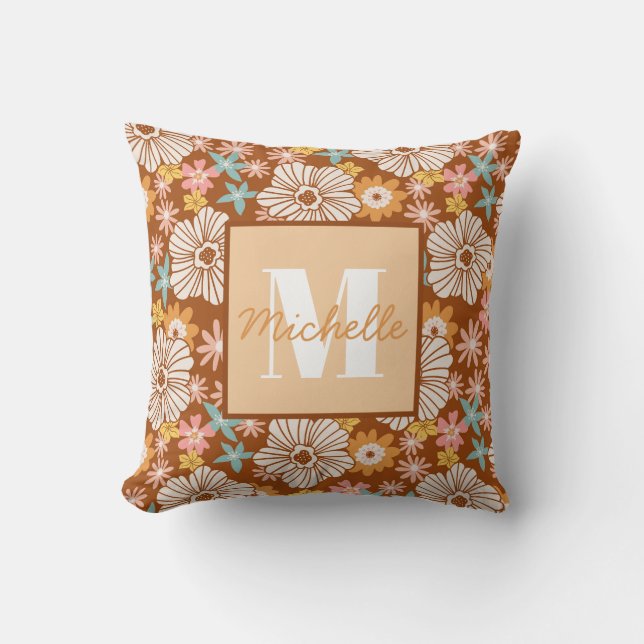 Summer Retro Flower | Monogram Sierkussen (Voorkant)