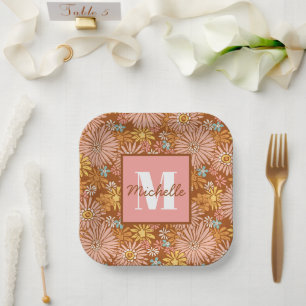 Summer Retro Flower   Monogrampapier — Borden Papieren Bordje