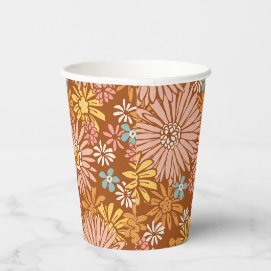 Summer Retro Flower Pattern Cups Papieren Bekers (Rechts)