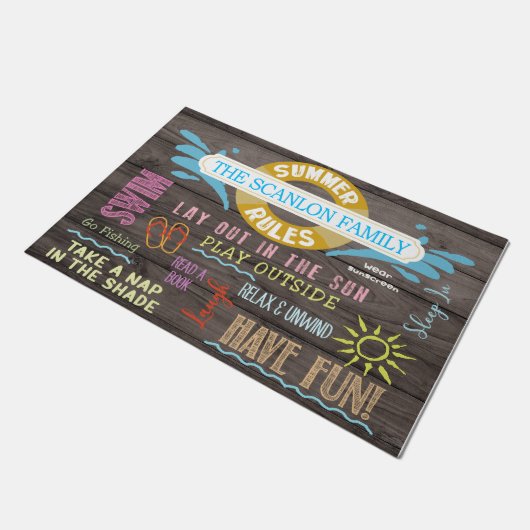 Summer Rules Personalized Mat, Pool Family Deurmat (Schuin)