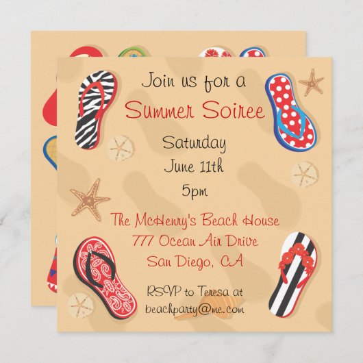 Summer Sandals Soiree Beach BBQ Party Invitation Kaart (Voorkant / Achterkant)