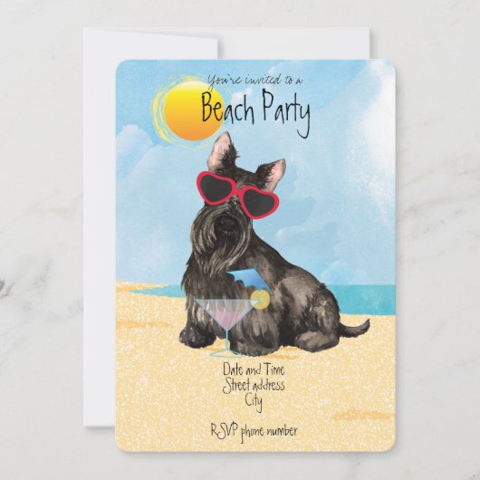 Summer Scottish Terrier Beach Party nodigt uit Feestdagenkaart (Voorkant)
