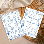 Summer Seashells Frame Beach Wedding Blue  Kaart