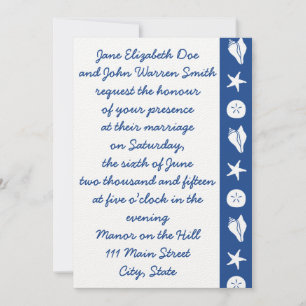 Summer Seashells in Blue Wedding Invitation Kaart