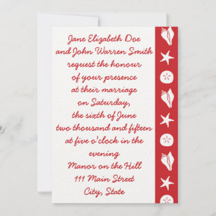 Summer Seashells in Cherry Wedding Invitation Kaart