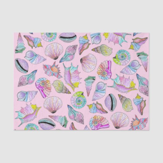 Summer Seashells in Girly Painted Waterverf Paint Tissuepapier (Voorkant)