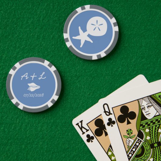 Summer Seashells in Periwinkle Poker Chips (Pokertafel (Dubbel))
