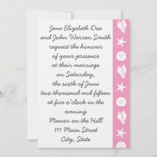Summer Seashells in Petal Pink Wedding Invitation Kaart
