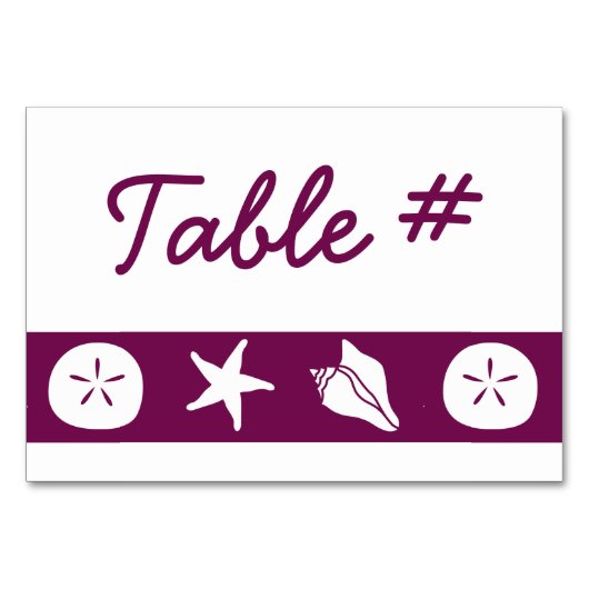 Summer Seashells in Wine Table Kaart (Voorkant)