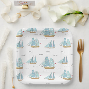 Summer Seatime Cute-jachten met zeilschip Papieren Bordje