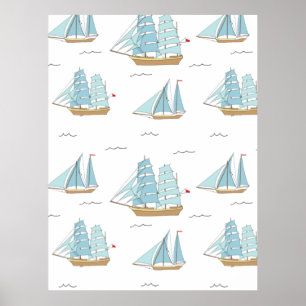 Summer Seatime Cute-jachten met zeilschip Poster