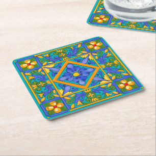 Summer, Siciliaanse tegels, majolica, Middellandse Vierkante Kartonnen Onderzetter