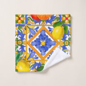 Summer ,Sicilian tiles ,citrus,oranges,majolica    Bad Handdoek (Wasdoekje)